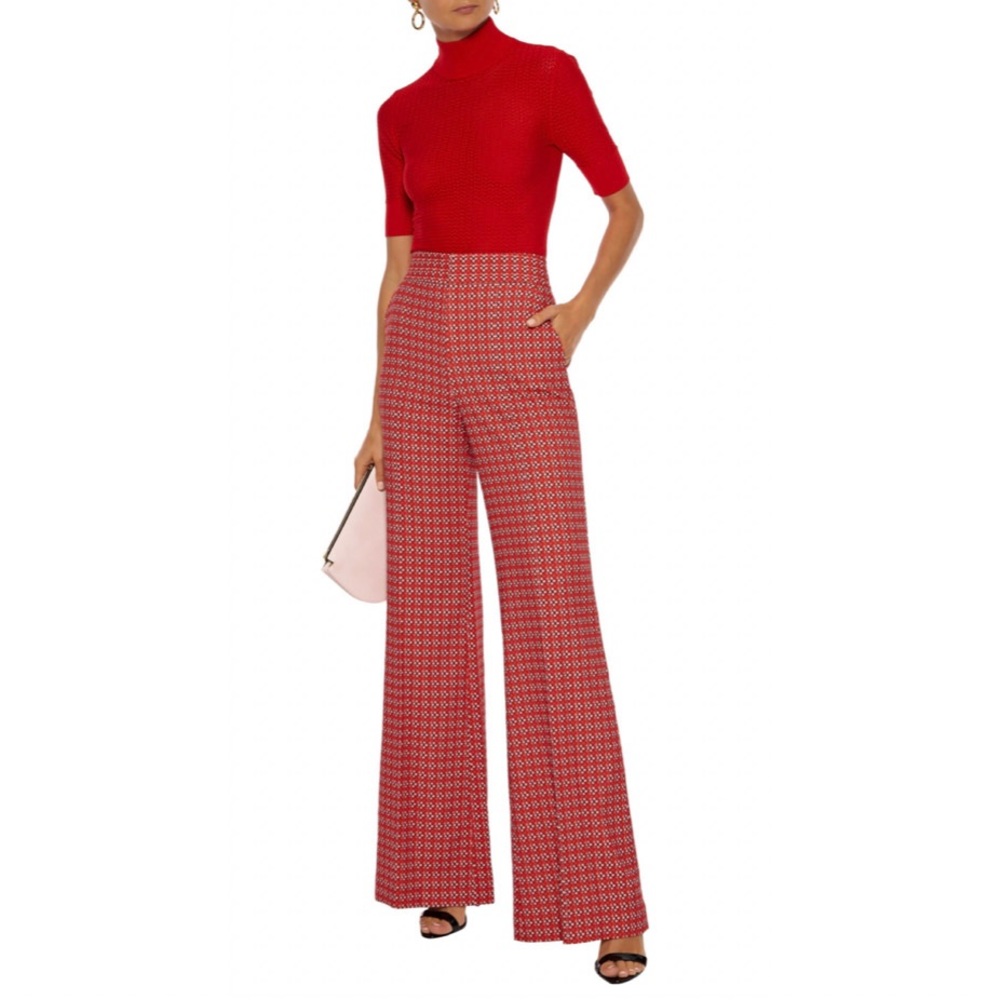 Alice + Olivia Heart Red High-Waist Wide-Leg Pants